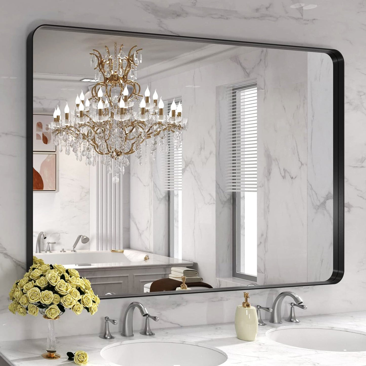 Black Metal Framed Bathroom Mirror