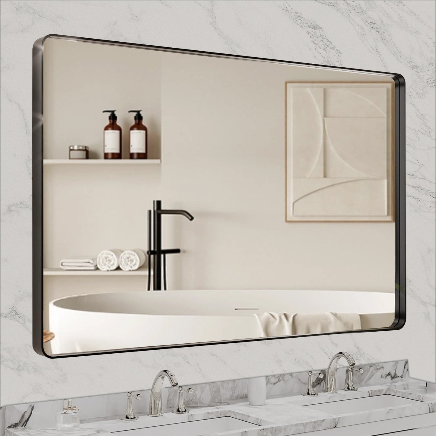 Black Metal Framed Bathroom Mirror