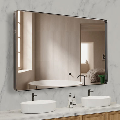 Black Metal Framed Bathroom Mirror