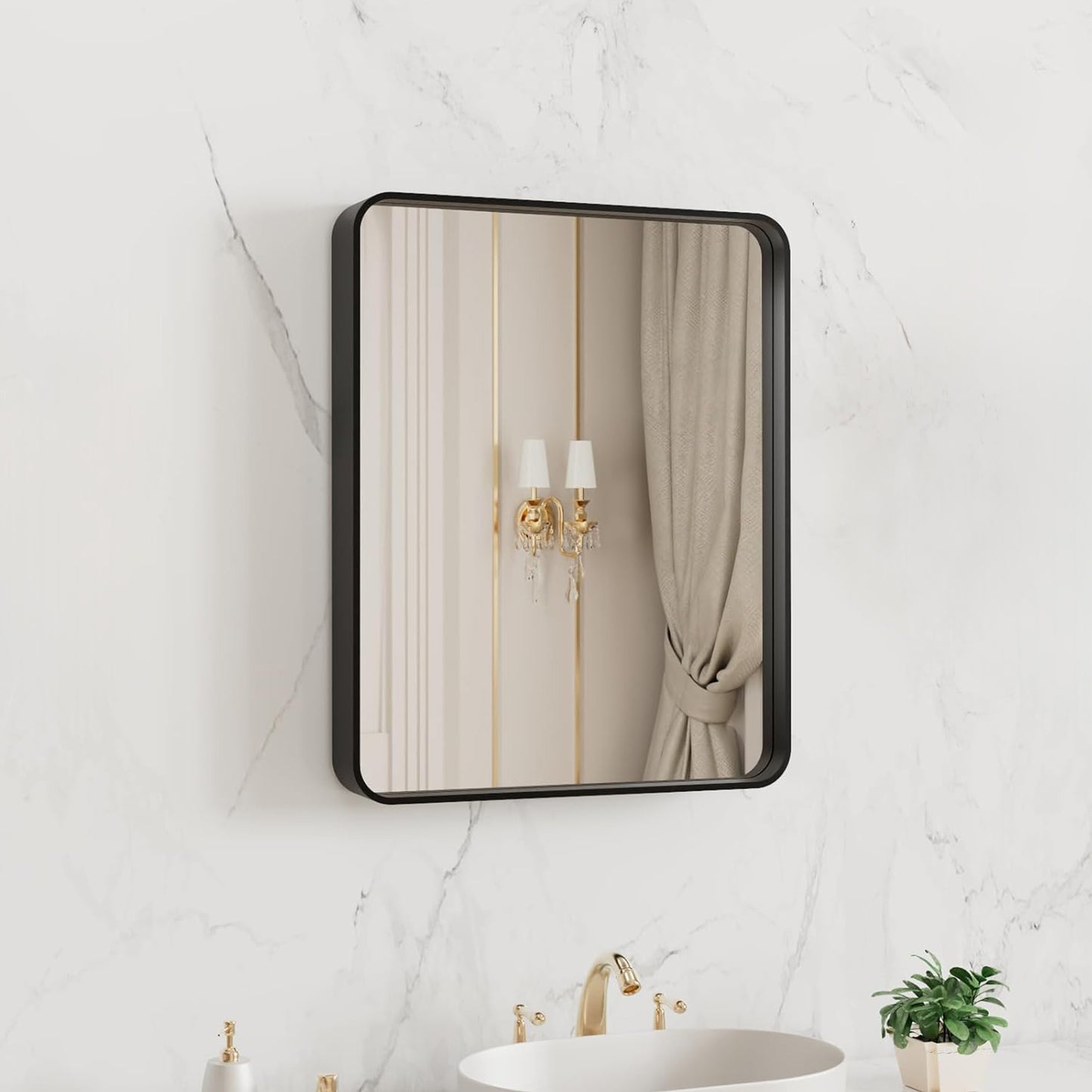 Black Metal Framed Bathroom Mirror