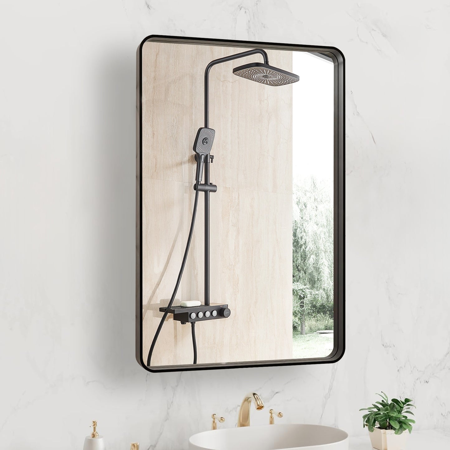 Black Metal Framed Bathroom Mirror