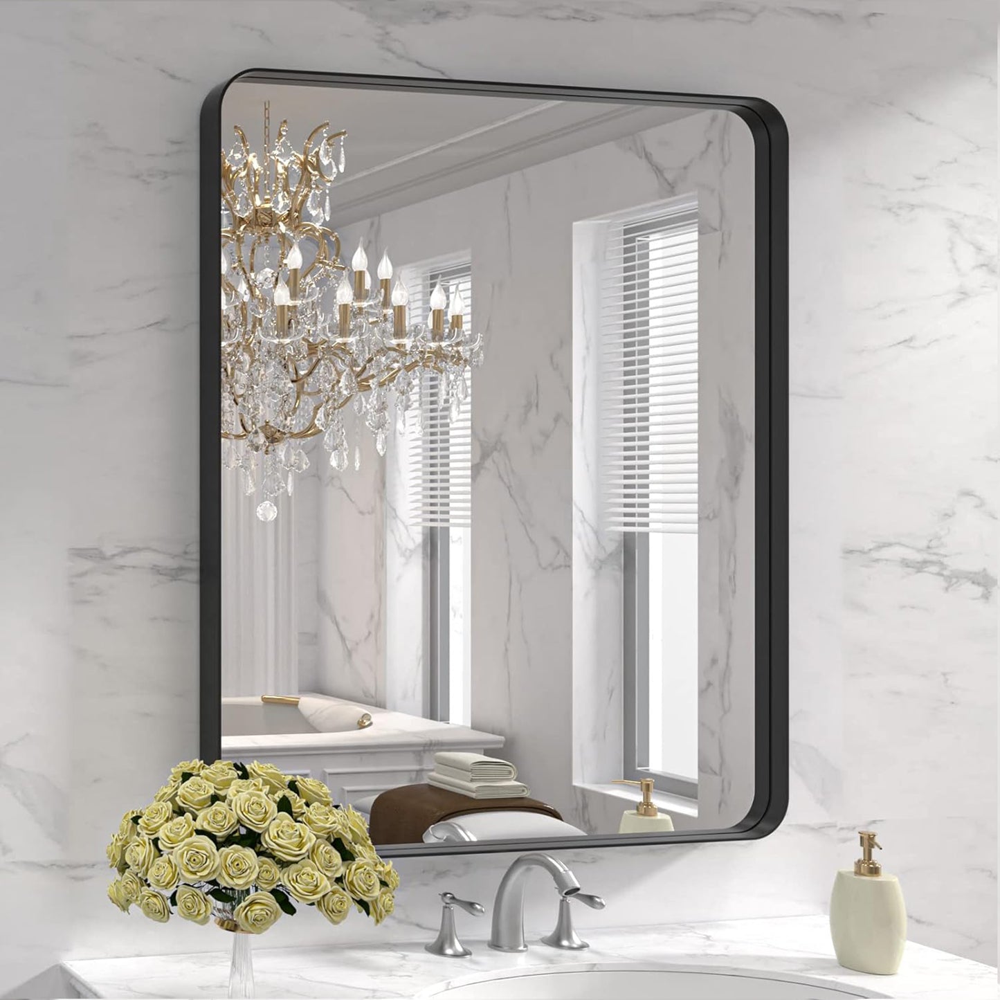 Black Metal Framed Bathroom Mirror