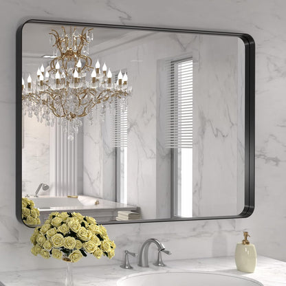 Black Metal Framed Bathroom Mirror