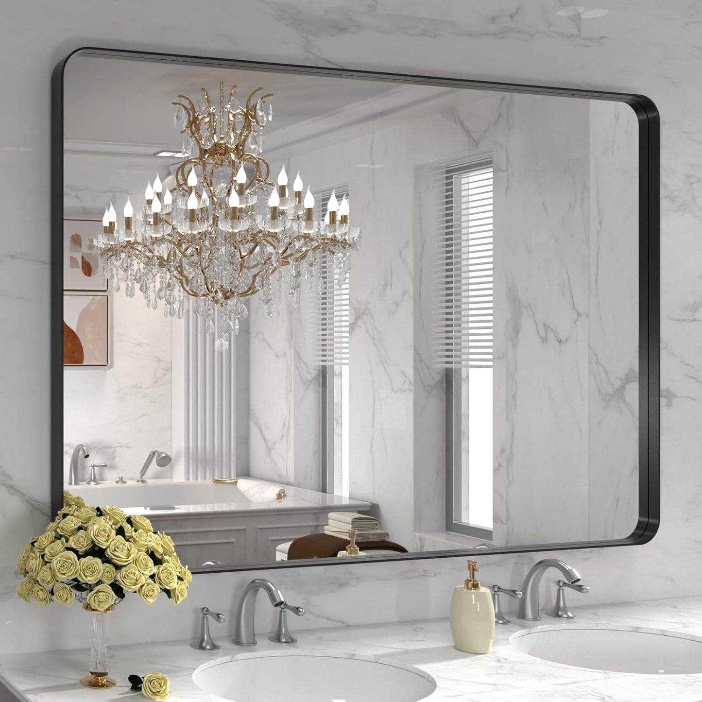 Black Metal Framed Bathroom Mirror