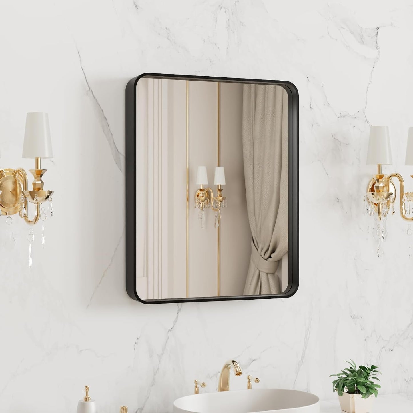 Black Metal Framed Bathroom Mirror