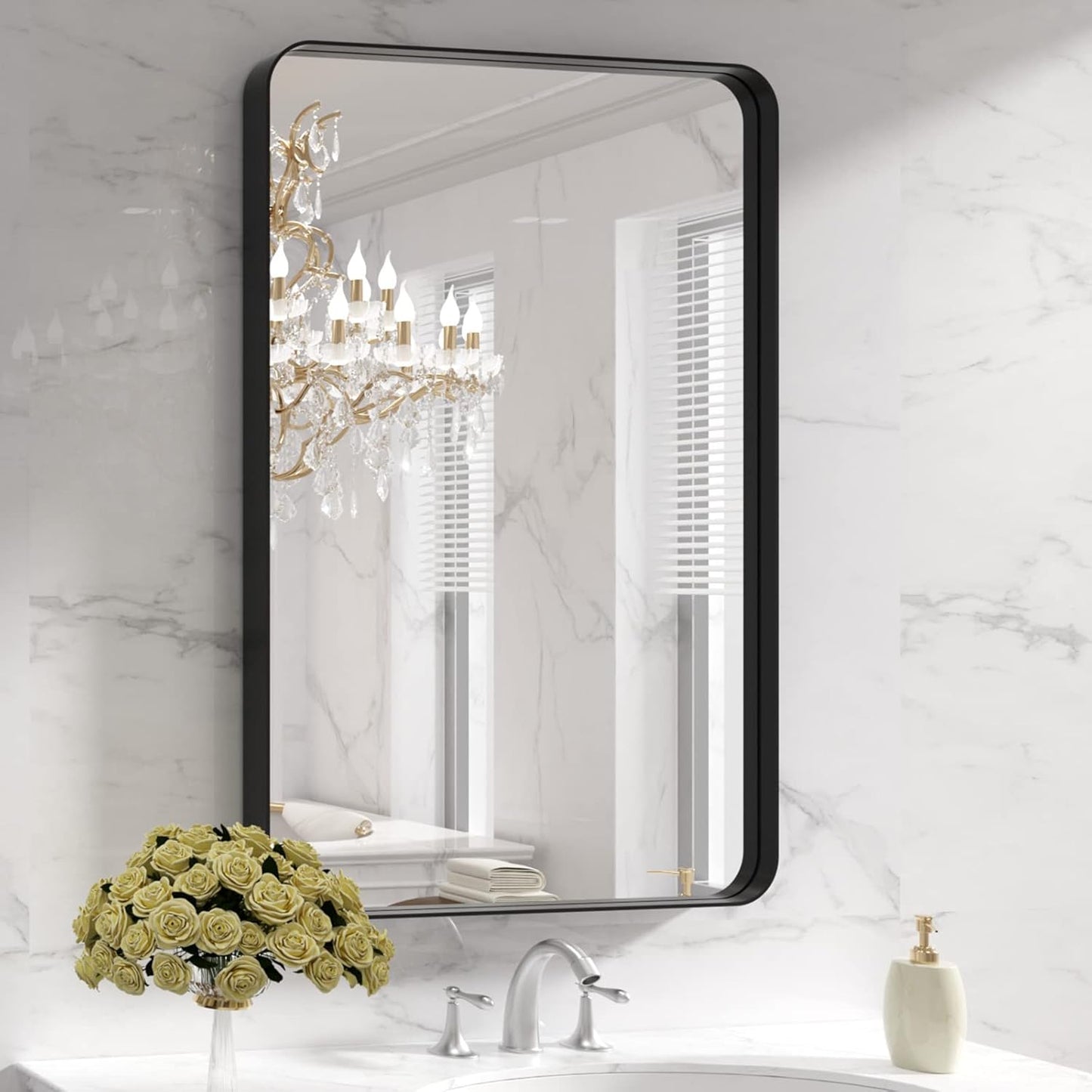 Black Metal Framed Bathroom Mirror