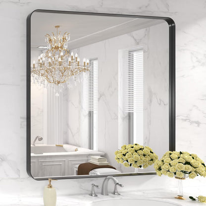 Black Metal Framed Bathroom Mirror